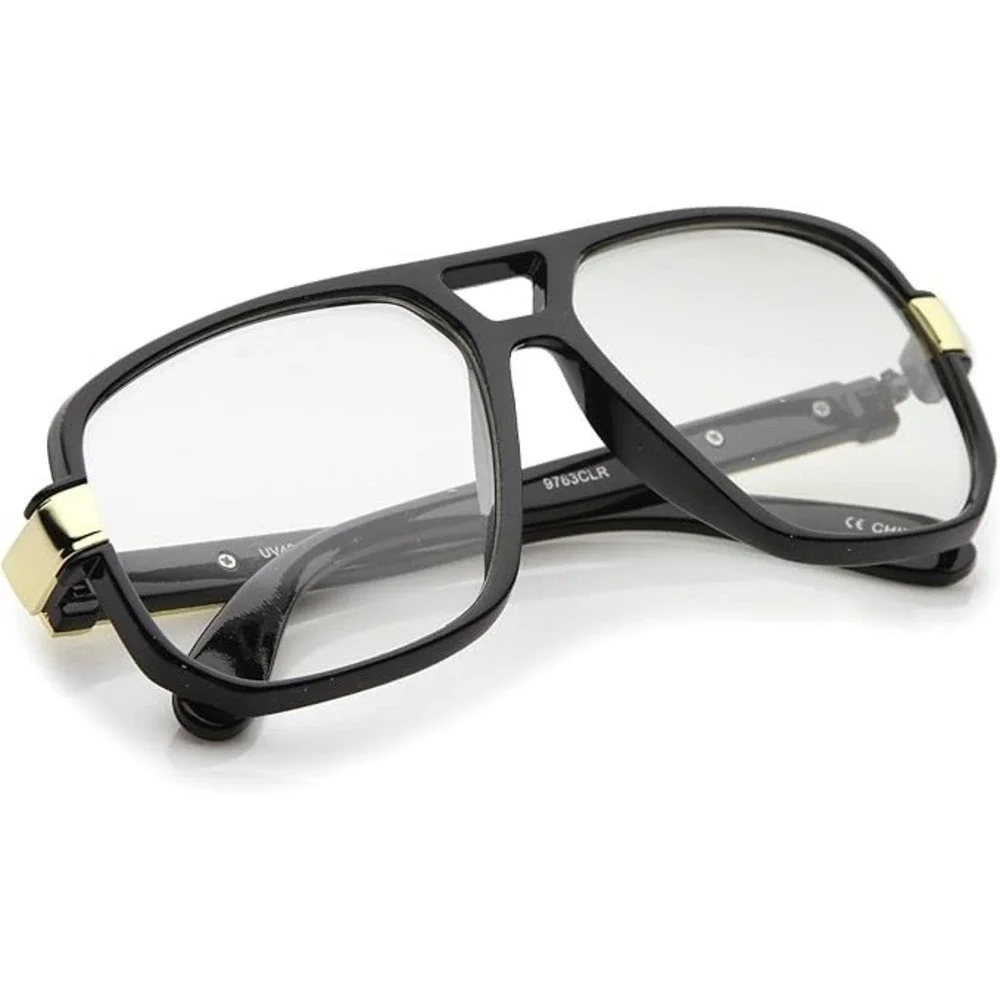 Women Oversized Black Frame Glasses Clear Lens Gold Accent‎ Retro  UV400 Gafas